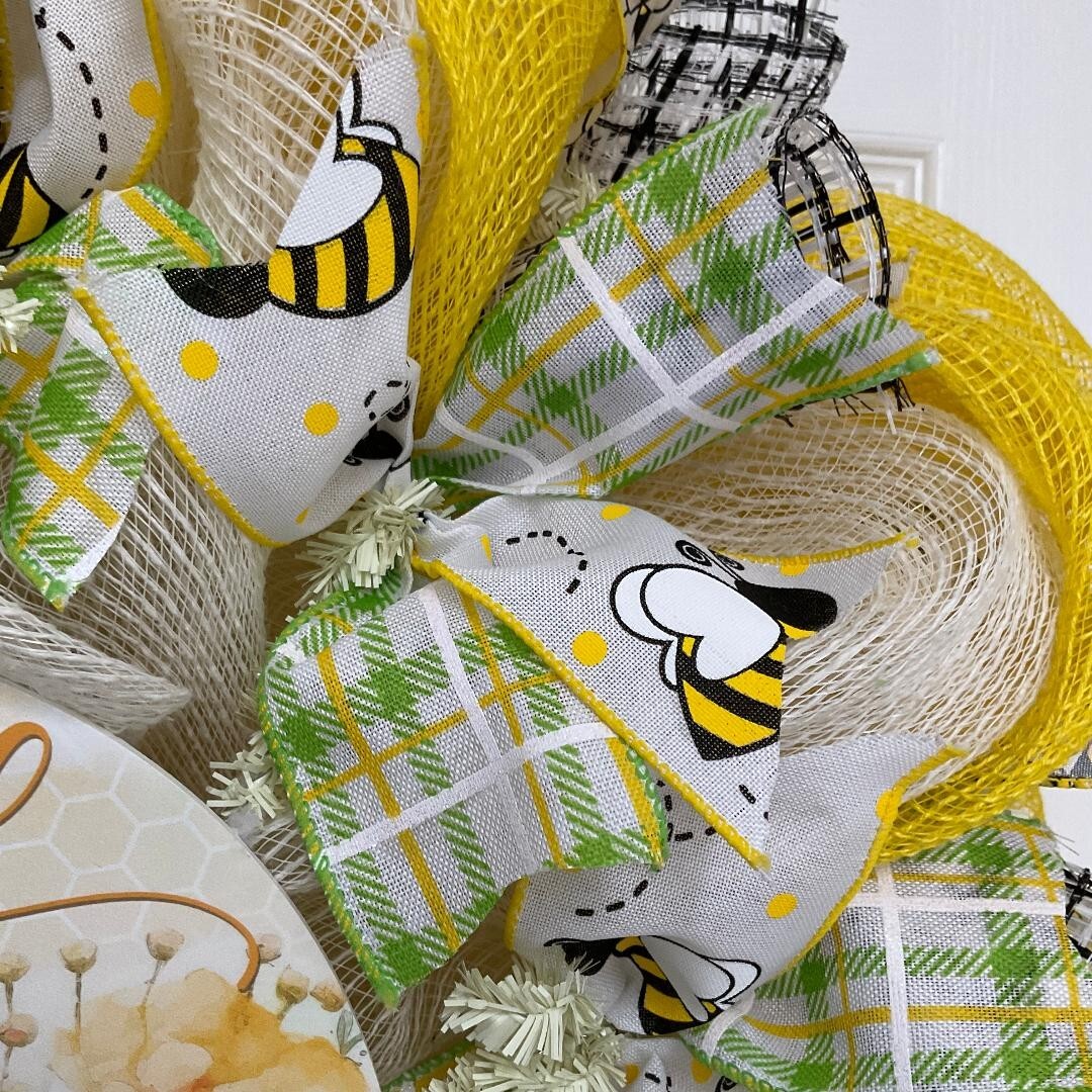 Bee Blessed Welcome Wreath Handmade Deco Mesh 24 inch or 28 inch diameter