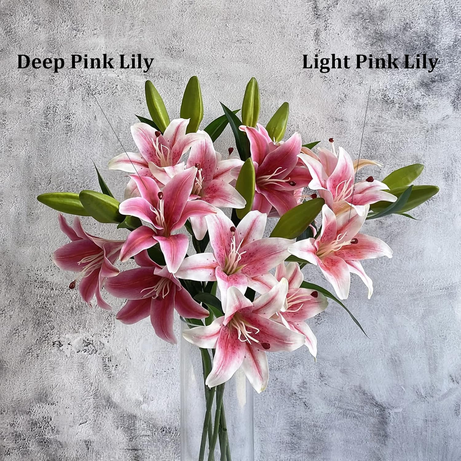 2 Pcs Pink Stargazer Lily Artificial Flowers for Decoration, 28 Inch Long Stems