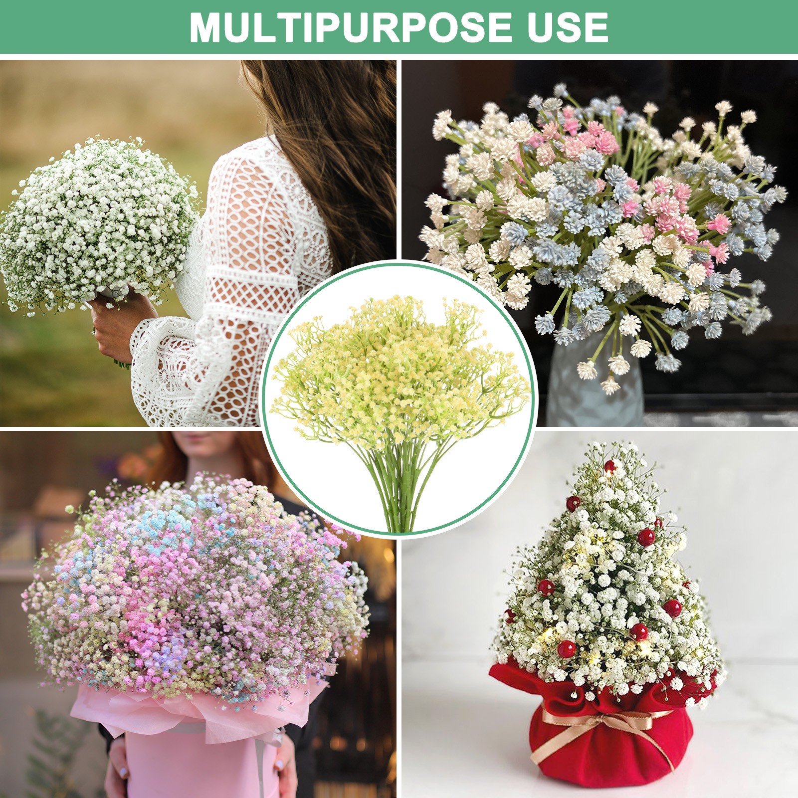 16-Pack Artificial Baby’s Breath for Home Decor/Wedding [Yellow]