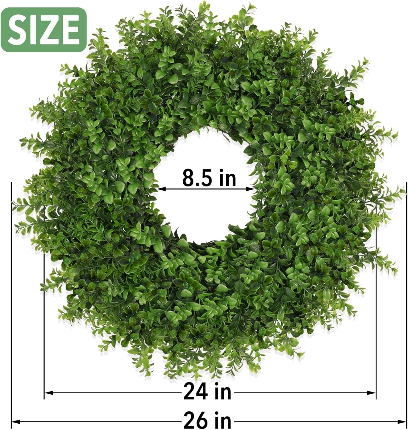 26 Inch Artificial Green Boxwoods Wreath for Indoor Outdoor Front Door Home D…