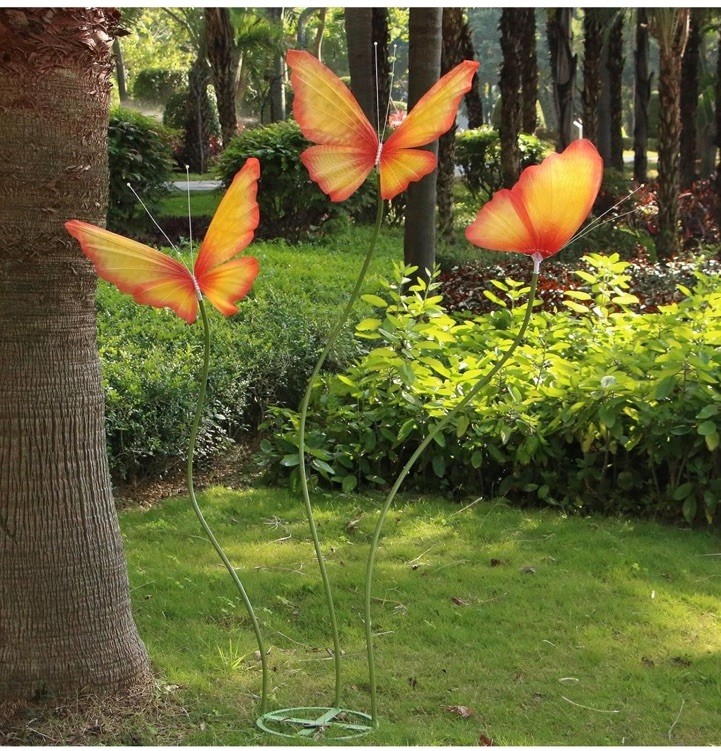 3Pc Large Silk Butterfly Decorations,Big Butterfly Decoration with Standing Base