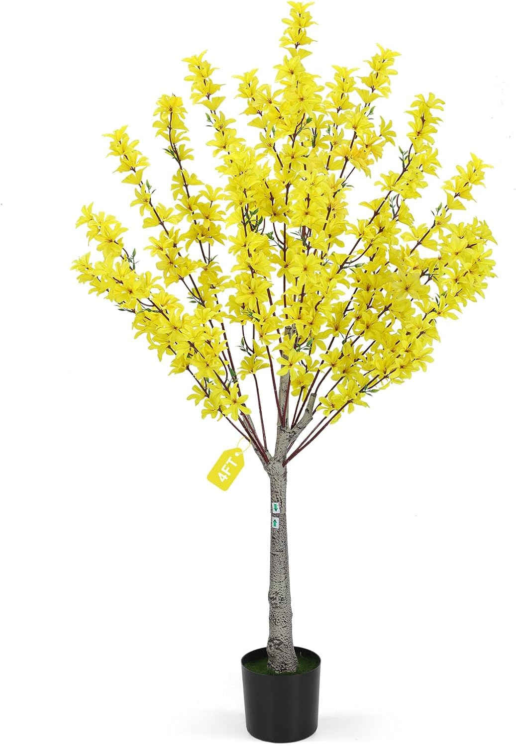 4FT Yellow Faux Forsythia Tree with Pot – Lifelike Indoor/Outdoor Decor