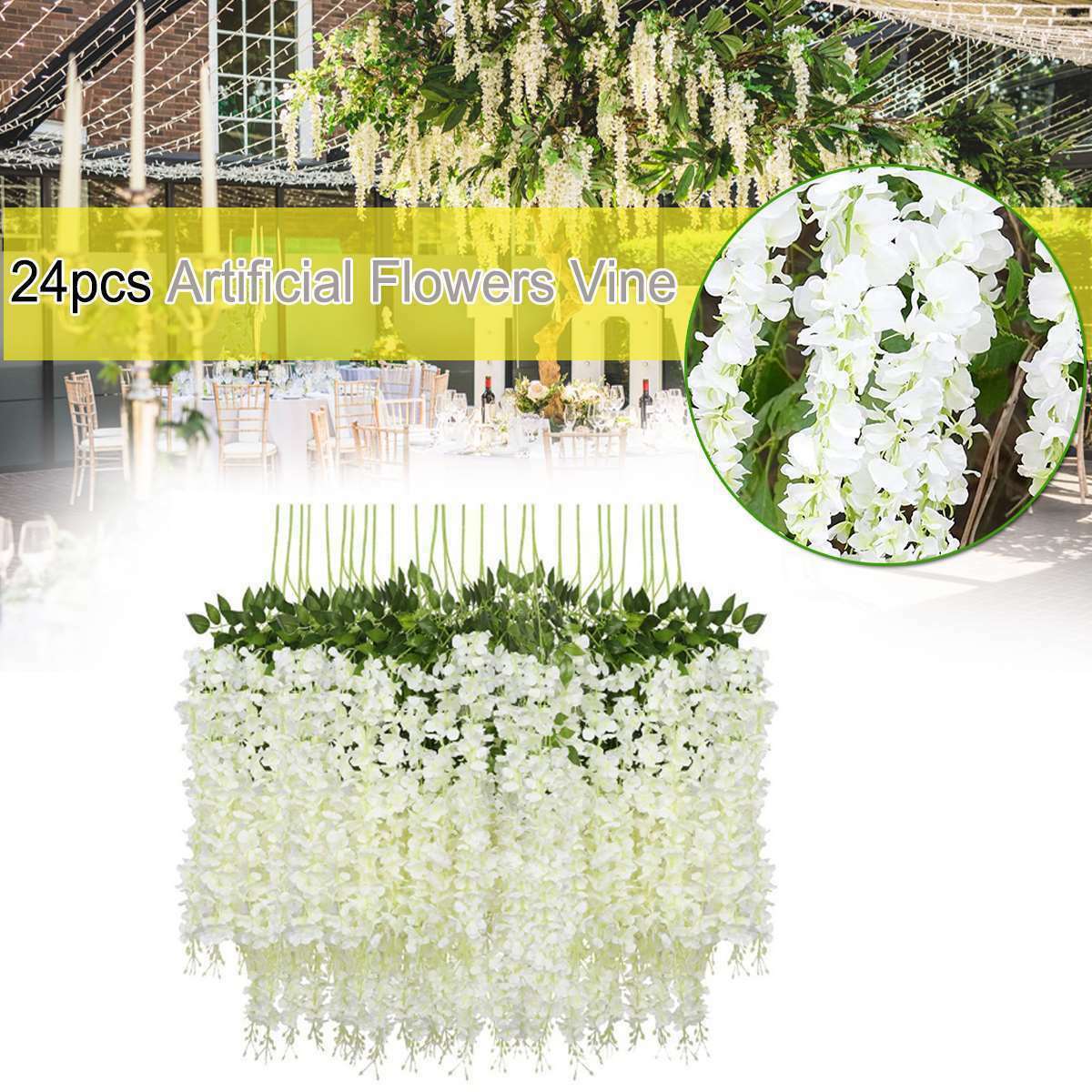 12/24 Pack Artificial Fake Wisteria Vine Ratta Hanging Garland Home Party Decor
