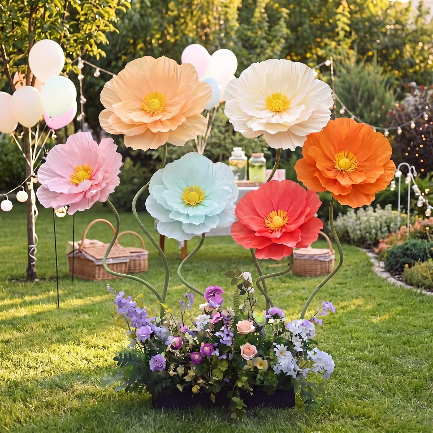 6 Pcs 5-6ft Giant Multicolor Artificial Poppy Flowers Large Handcrafted