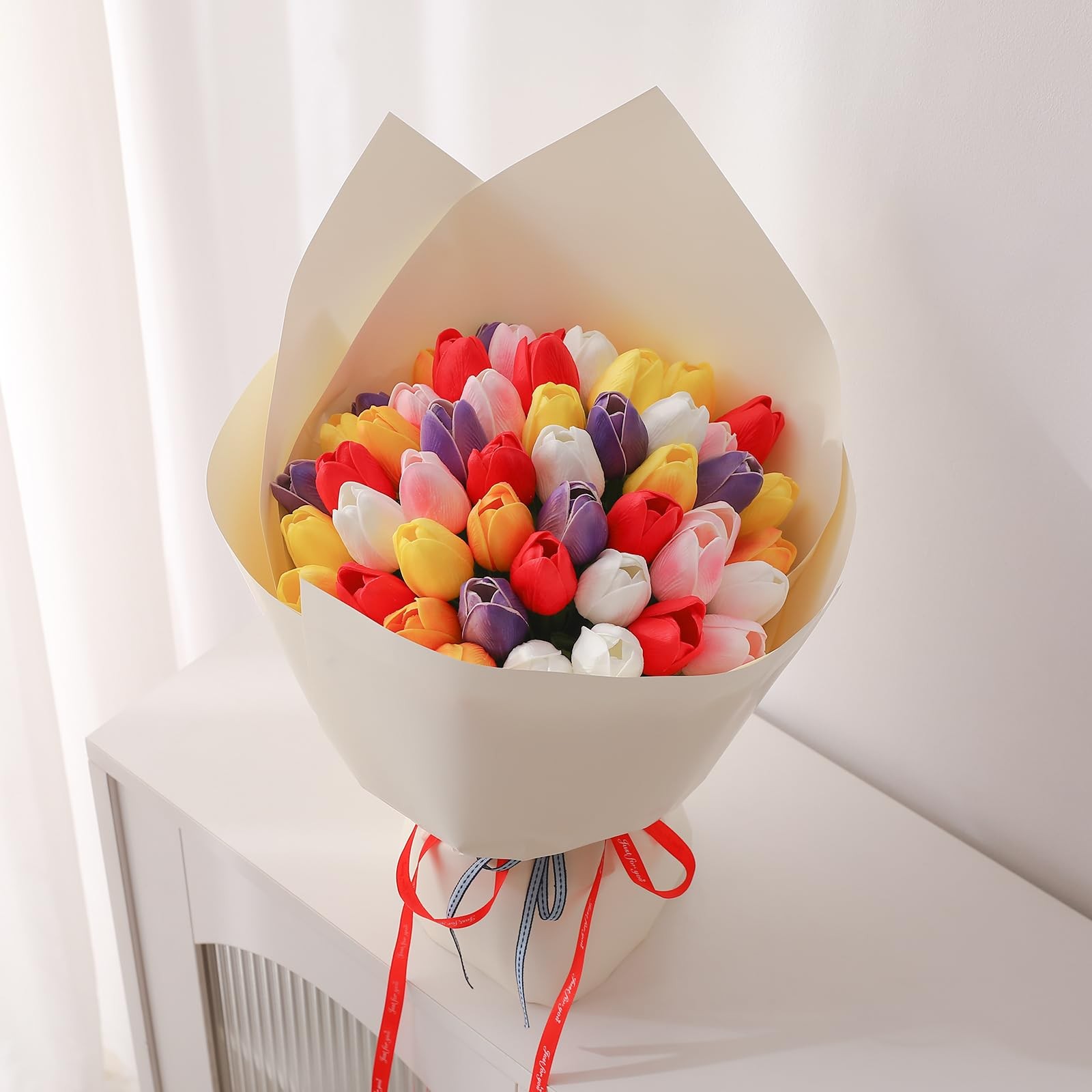 24 PCS Artificial Tulips PU Faux Flowers White Real Touch Fake Wedding