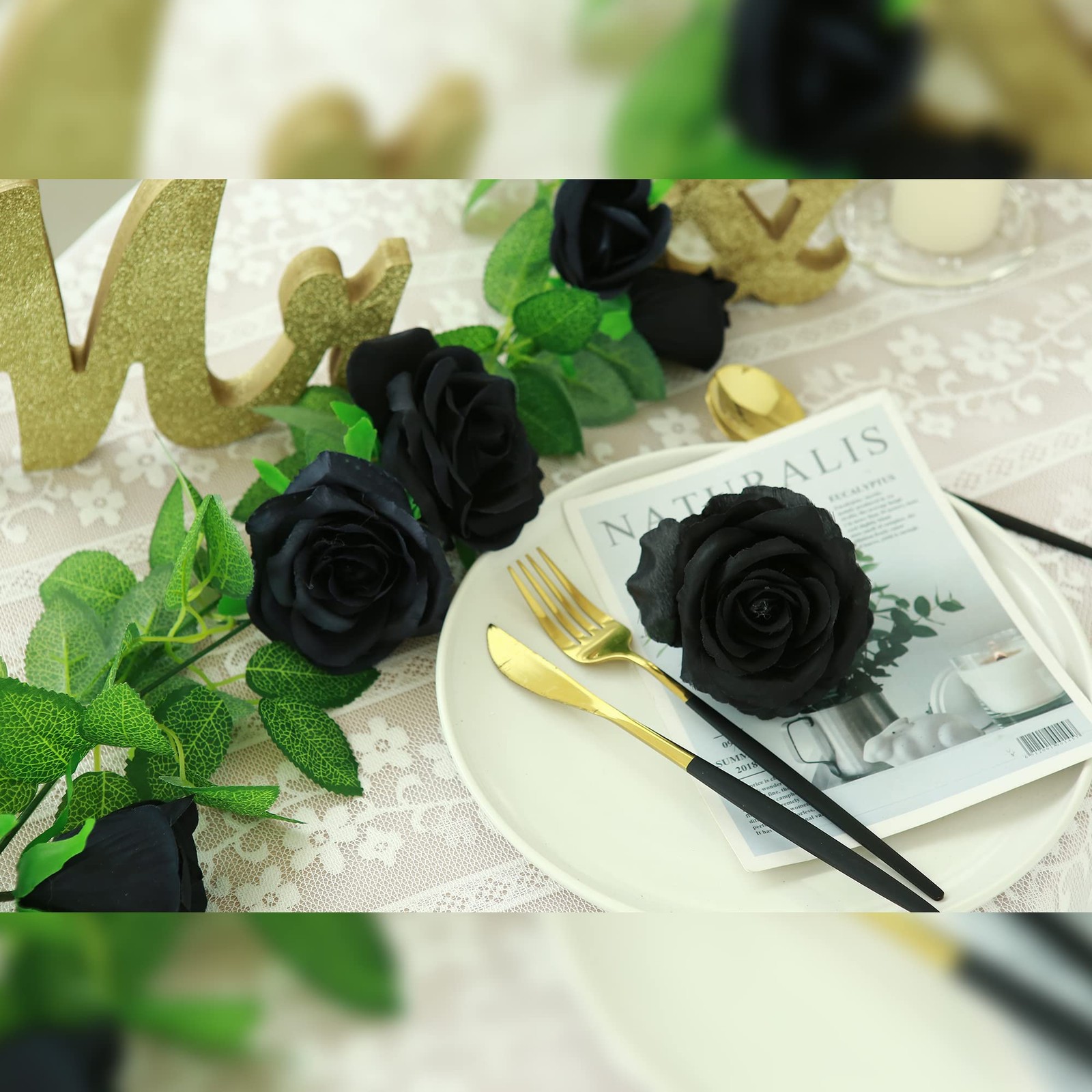 2 Pack Black Artificial Flower Garland Each 6.5FT Fake Rose Vine Hanging Rose…