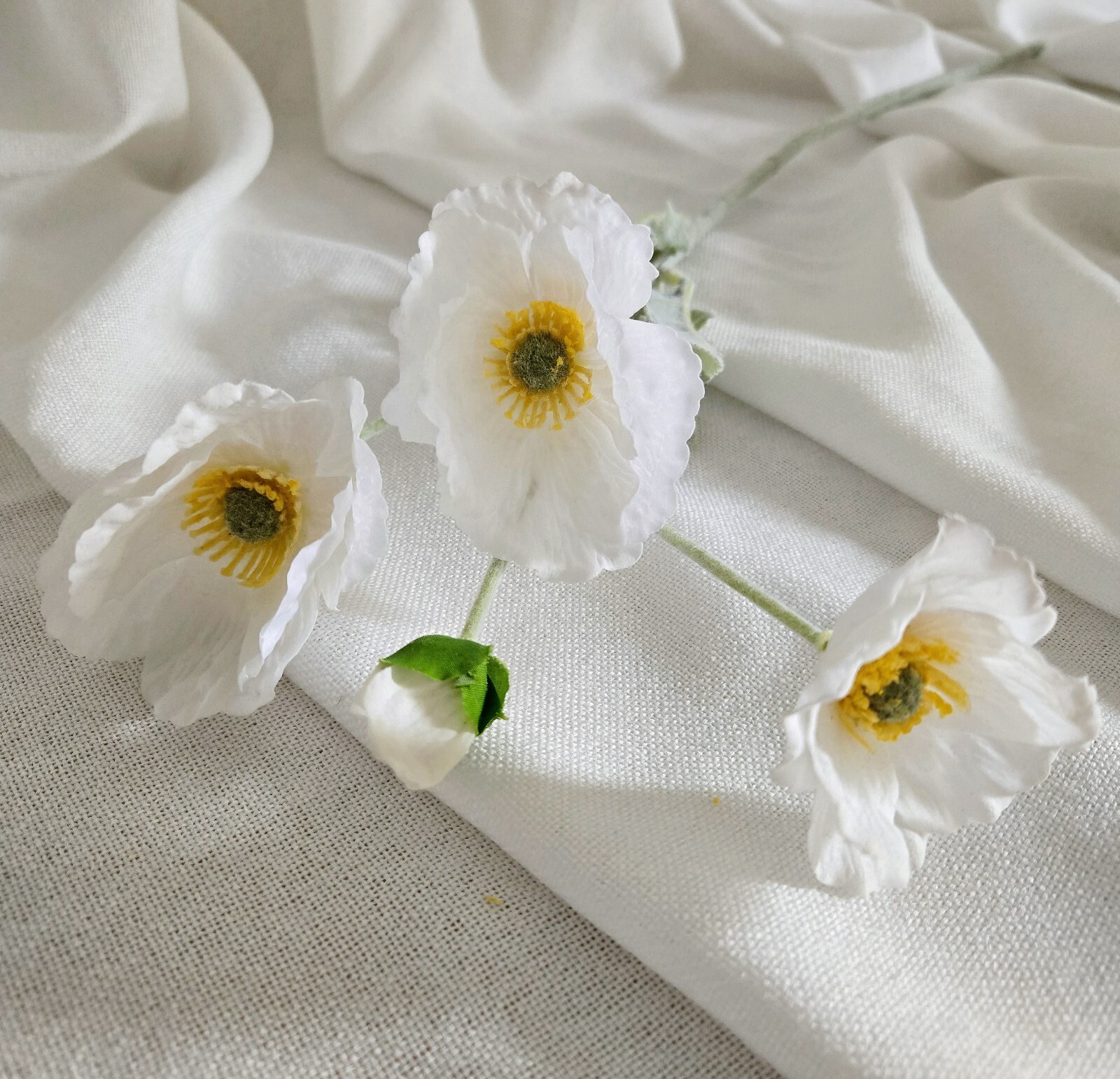 6-Piece Artificial Poppy Bouquet – Realistic silk frost 25.2”pink white