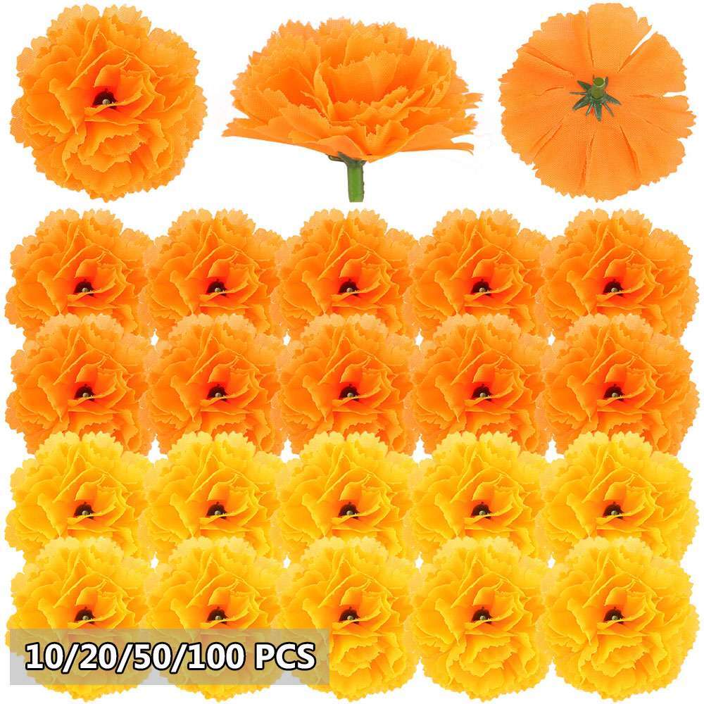 Marigold Flower Heads Bulk, Lots Artificial Flowers Heads for Garlands Crafts