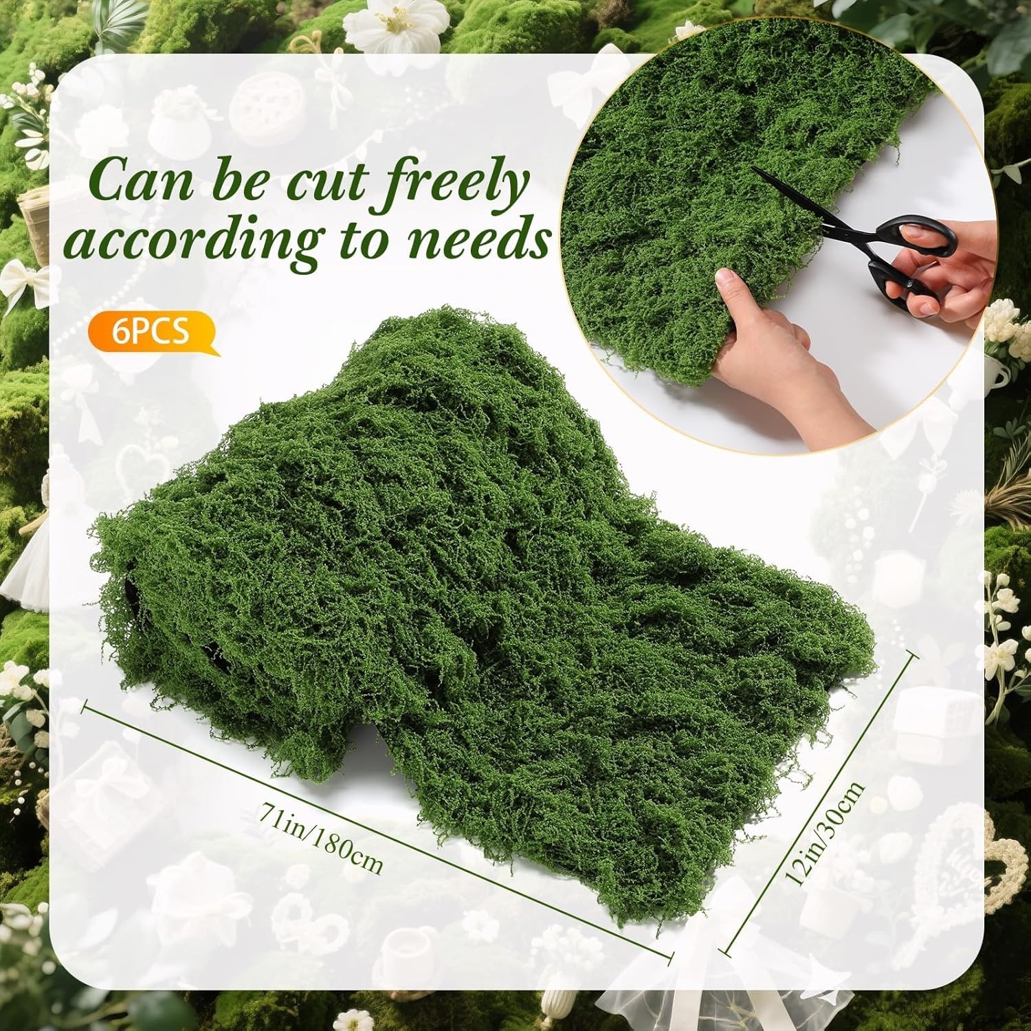 Zeyune 6 Pcs Fake Moss Table Runner for Crafts 12” x 71” Artificial Moss Sheet