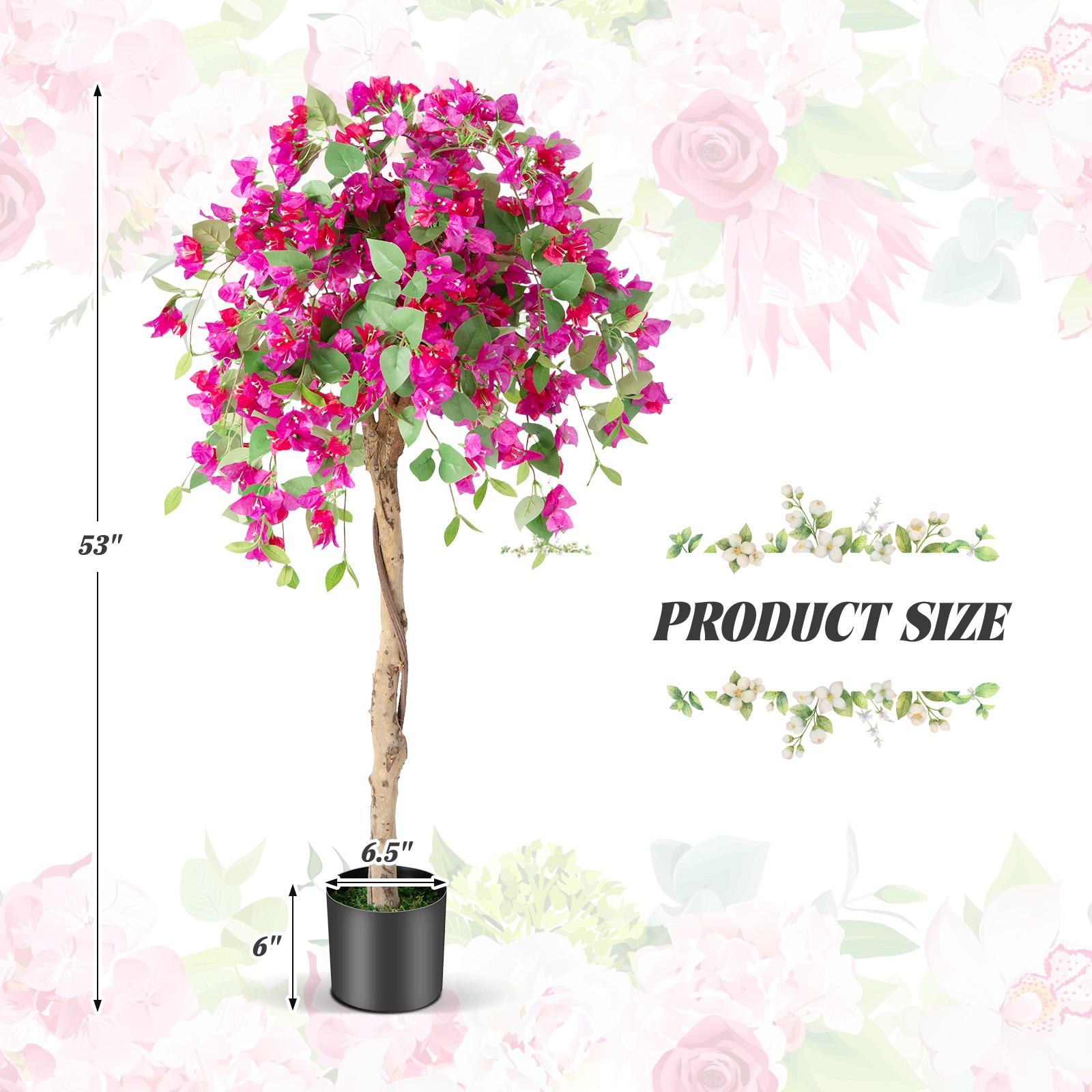 4.5 FT Artificial Azalea Tree Fake Potted Plant with 312 Flowers & 624 Leaves