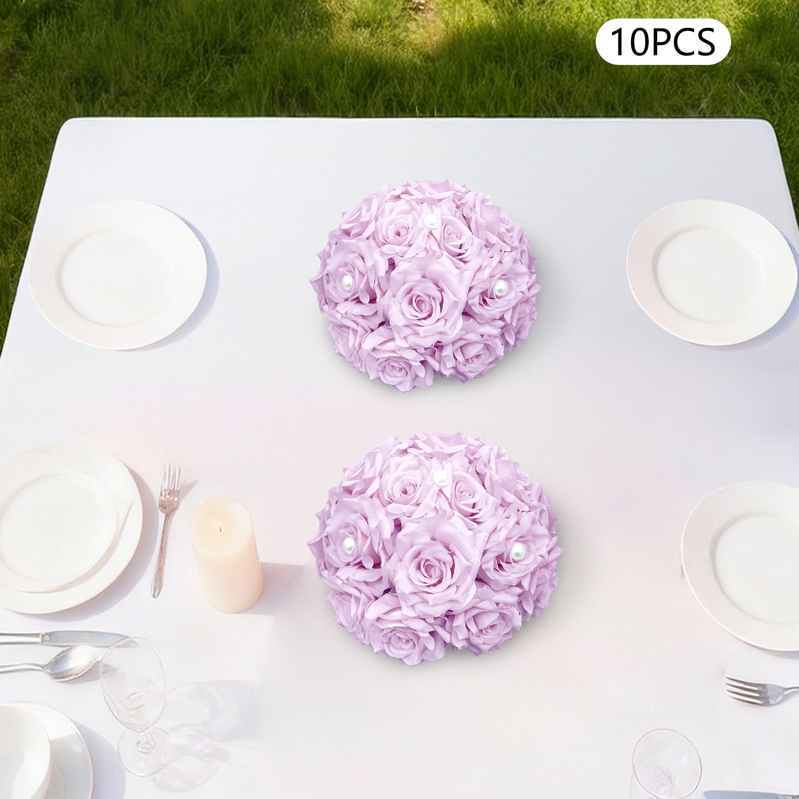 10 PCS Artificial Flower Ball, Pinkish Purple Floral Bouquet, Handmade Rose Ball