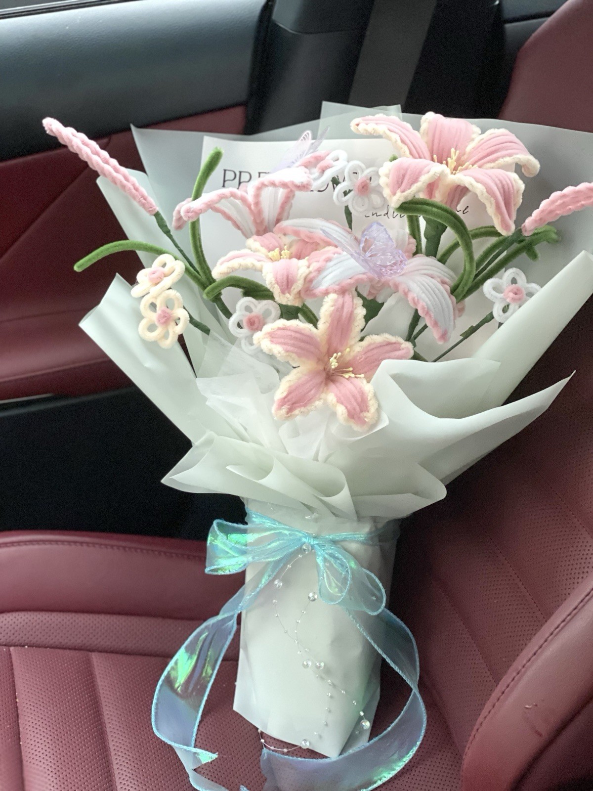 Handmade Pastel Lily Bouquet Fuzzy Wire Flowers Pipecleaner Flowers Bouquet