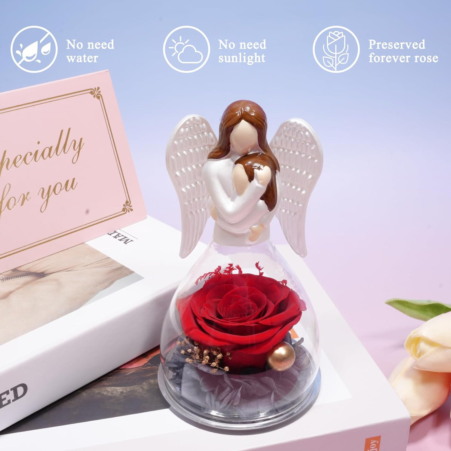 Birthday Gifts for Mom Daughter in Glass Angel Figurines Preserved Forever Real