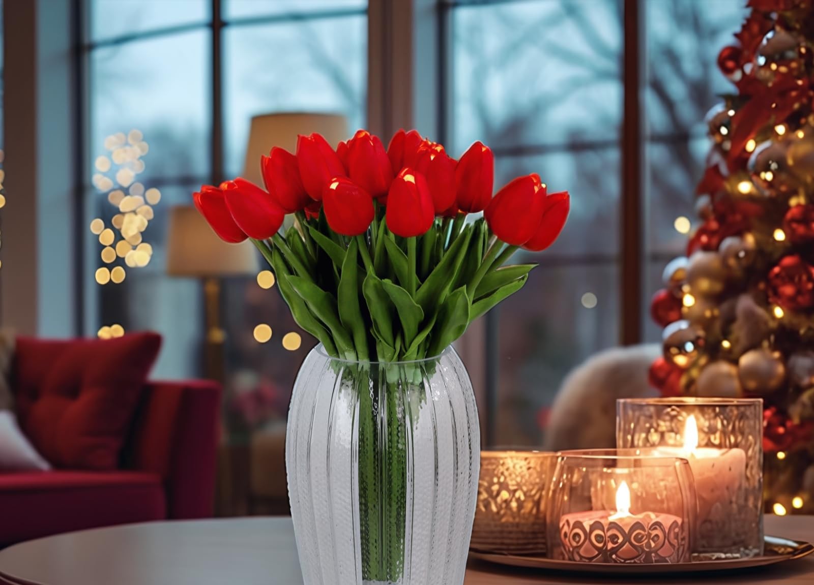 Lighted 20pcs LED Lighted Fake Flowers Artificial Tulips Real Touch Tulip Bou…