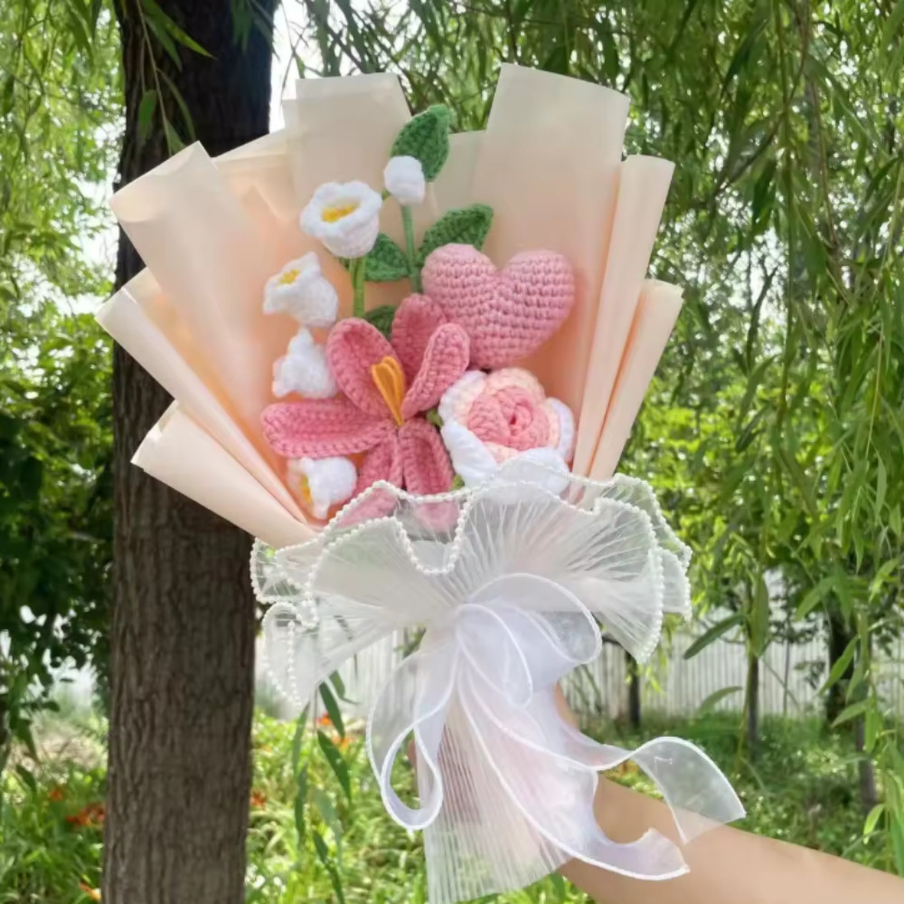💖Crochet Flower Bouquet Rose Handmade Knitted Eternal Artificial Anniversary💖