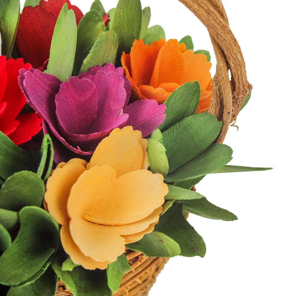 10 In. Artificial Floral Arrangements Spring Assorted Flowers Basket Color- Mult
