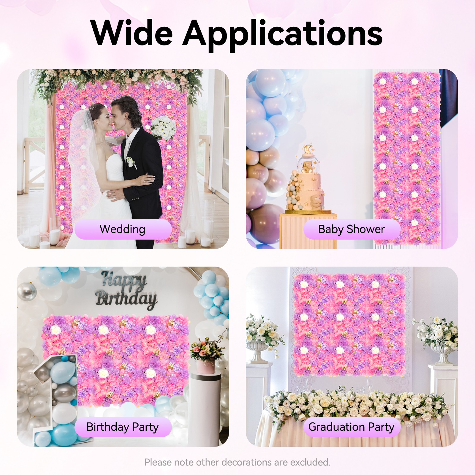 12pcs Artificial Silk Rose Flowers 3D Backdrop Wall for Wedding Party Decoration