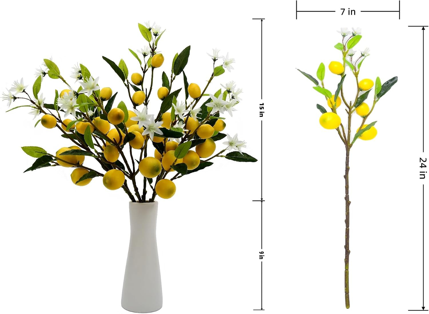 Lifelike 5Pcs Artificial Lemon Flowers, 24 Inch – Perfect for Home & Office Deco