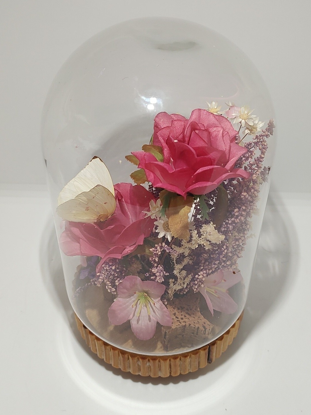 Vintage Plastic and Dried Flowers in Cloche Allied Enterprises Inc. 8.5 inches