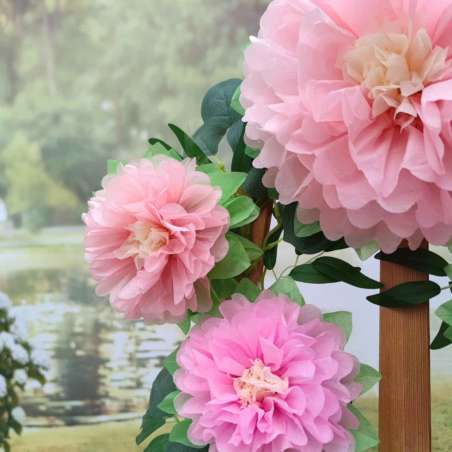 Mybbshower Pinks Flowers Decoration (11”-7” Assorted) 6 Pcs Artificial Tissue