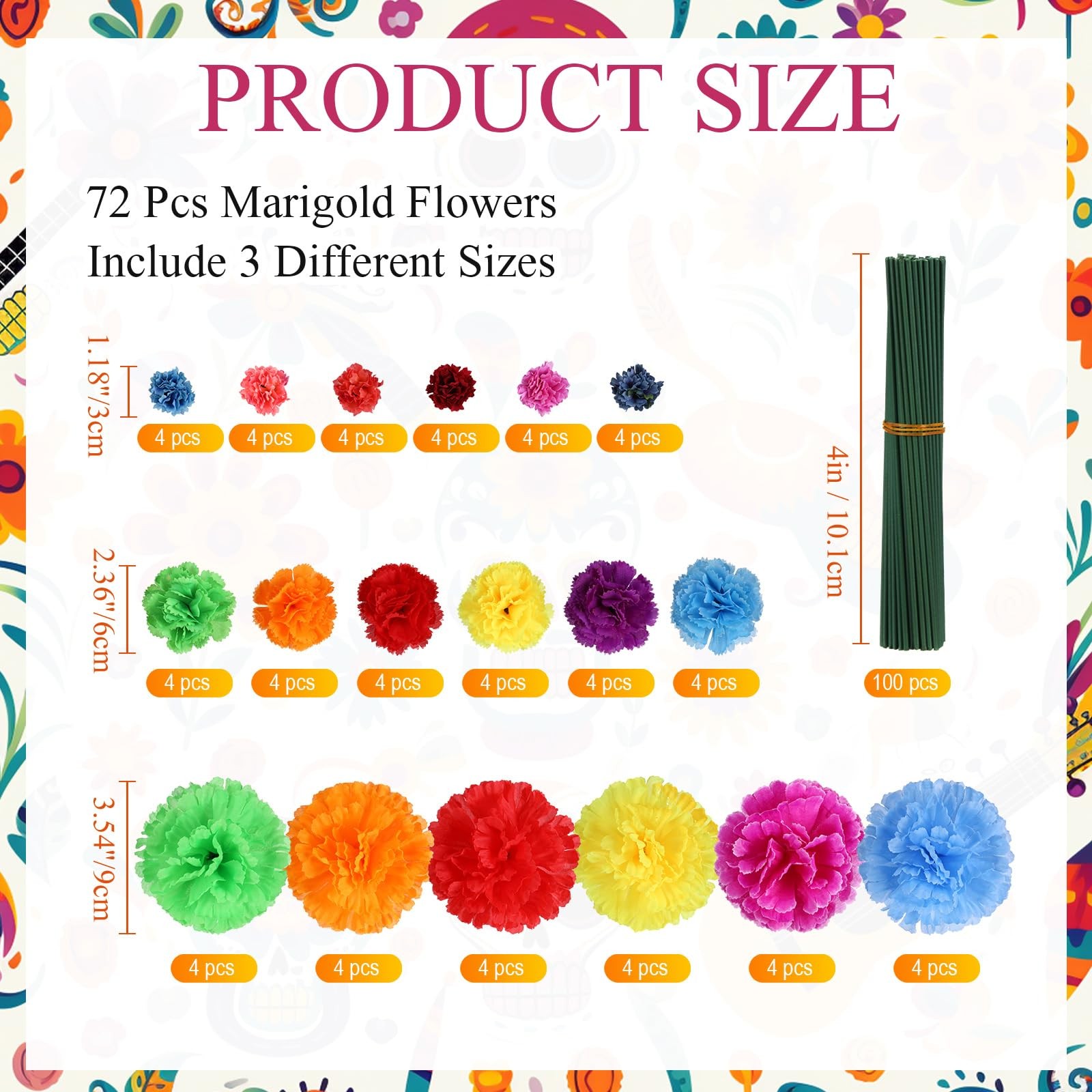 72 Pcs Mexican Marigold Flower Bulk, Artificial Fiesta Party Decorations, Sil…