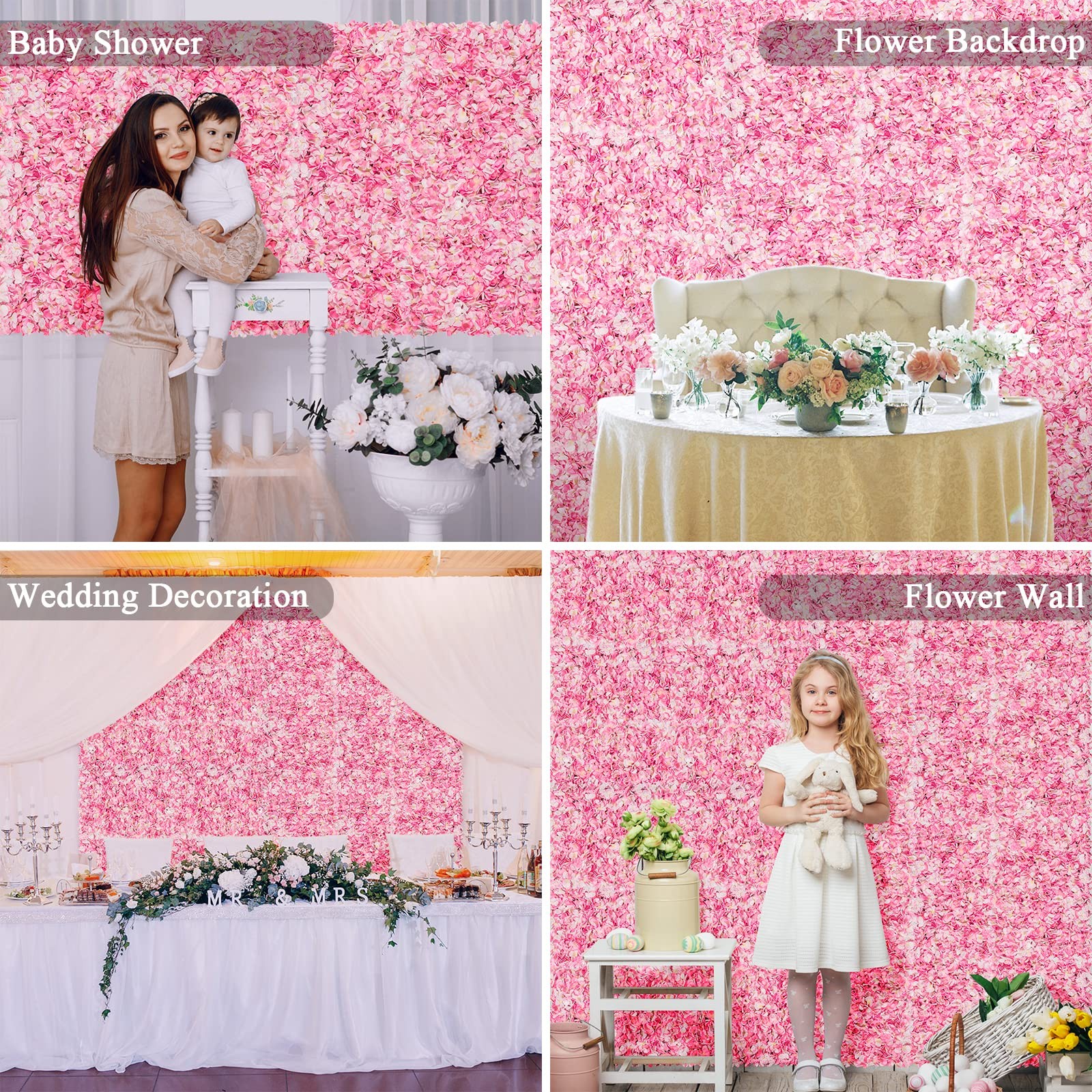 Flower Wall Panel Set, U’Artliens Artificial Wall Flower Backdrop 24×16 Inch …