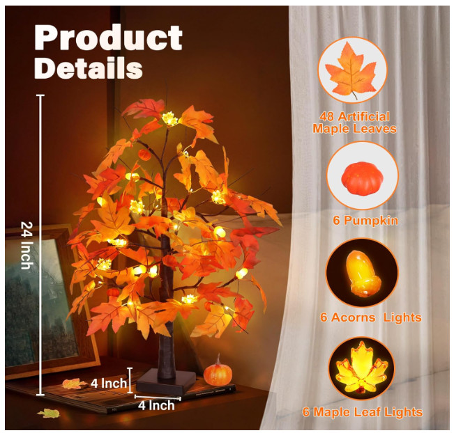2 Pack 24″ Maple Tree Pumpkin Acorn Leaf Lights Fall Table Decorations New