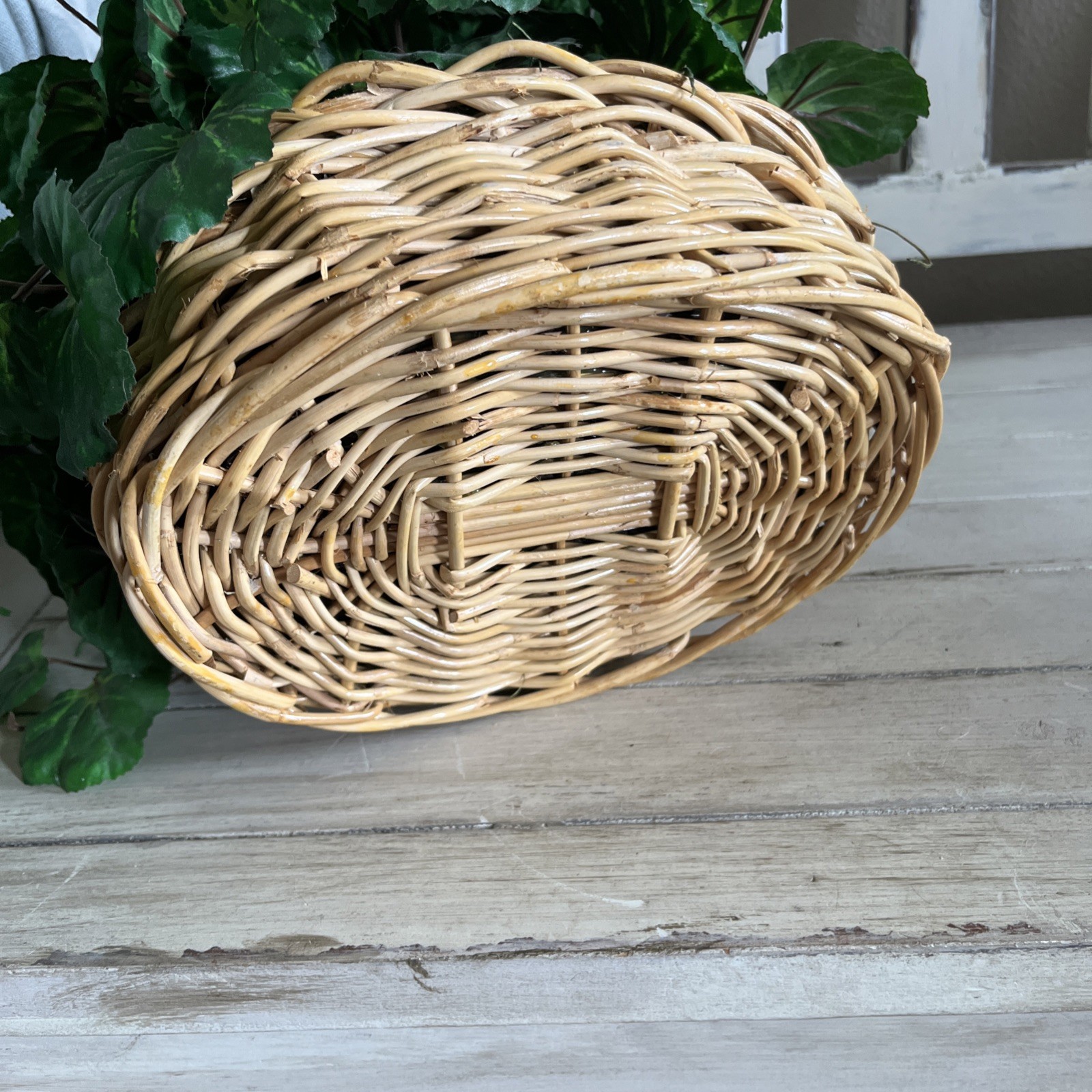 Vintage Faux Artificial Begonia Leaf Plant In Wicker Basket7.5”Tx8.5”Wx6.5”D