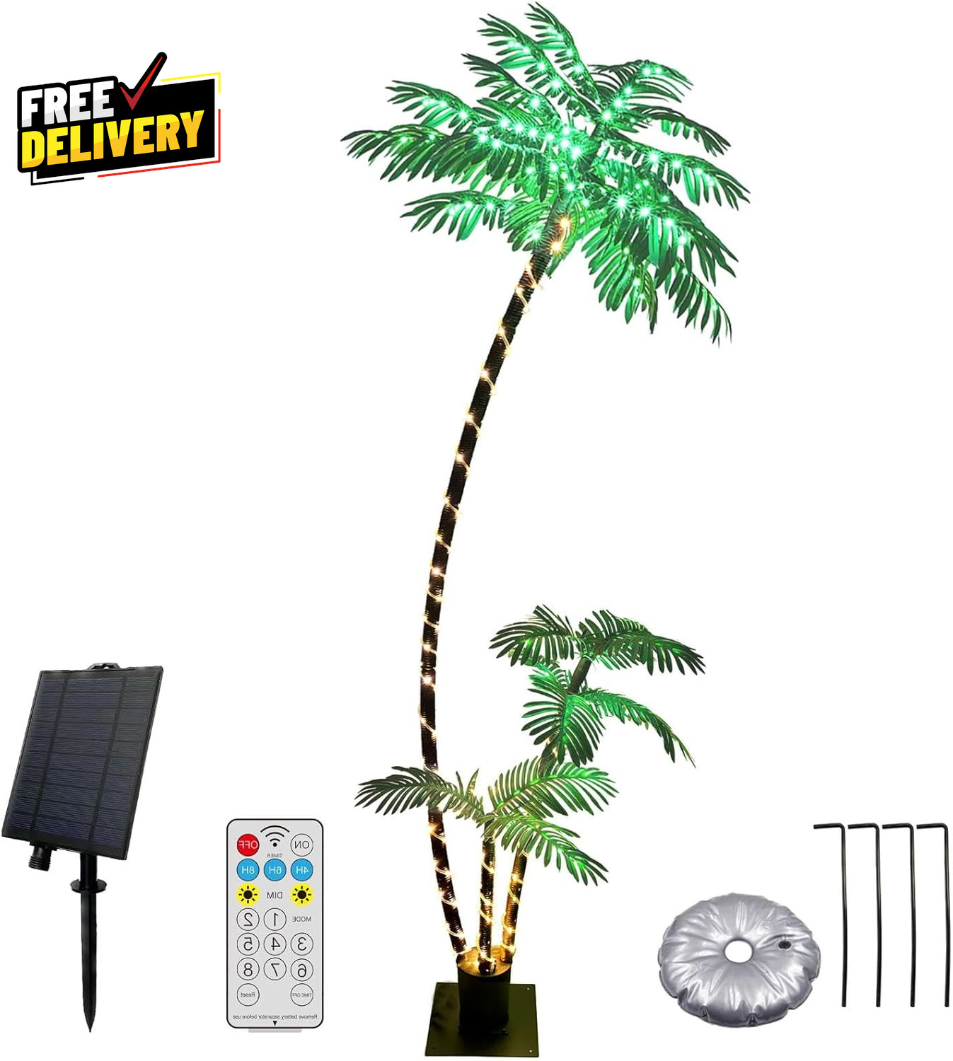 7Ft Solar Lighted Palm Tree Home Room Decor 260LED Christmas Tree 3 Trunks Ar…