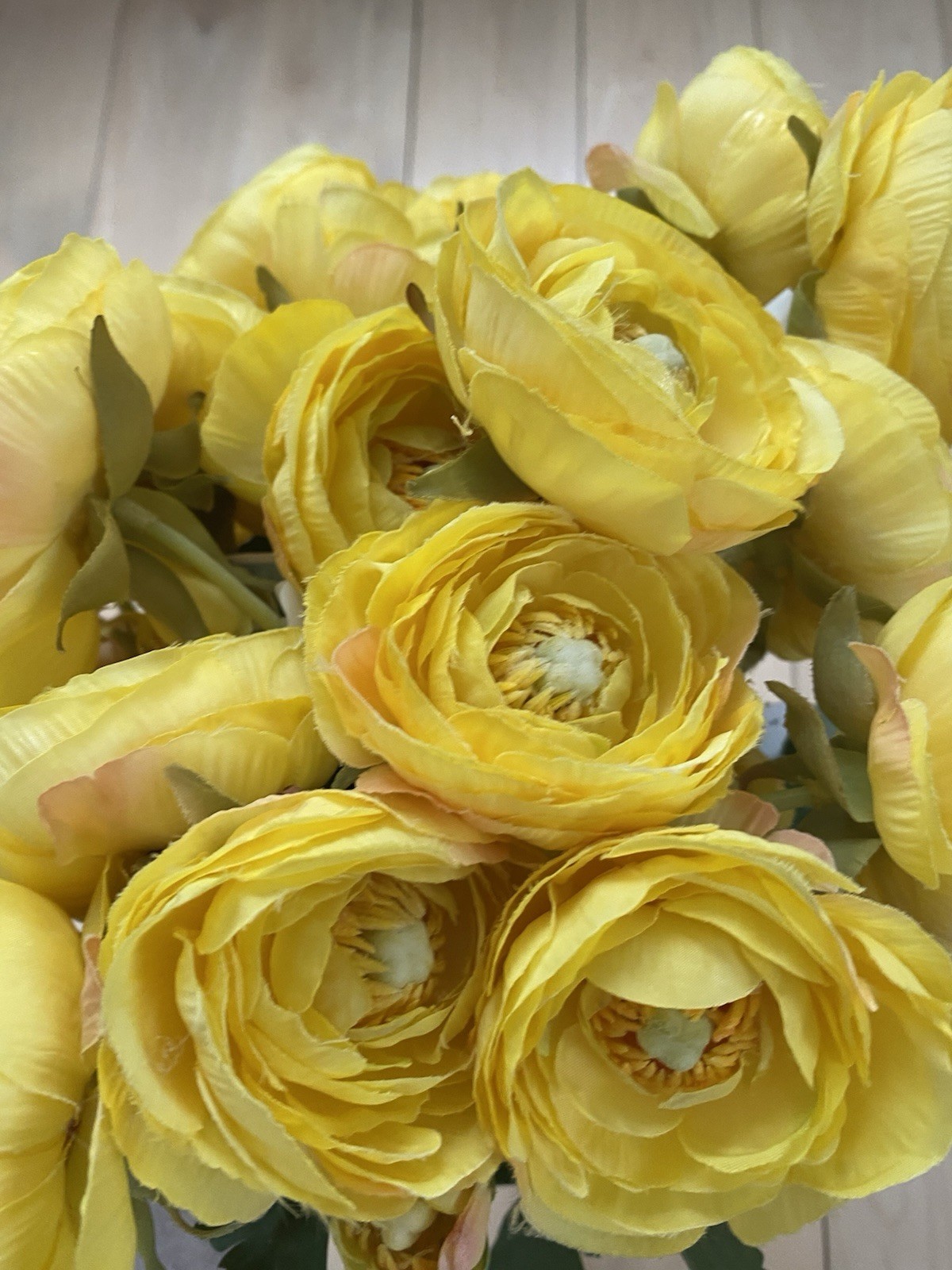 Real Looking 18 Count, Yellow Ranunculus Faux Flower Spray 19” Long