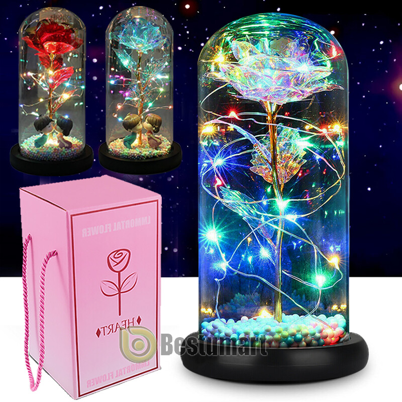 Eternal Forever Galaxy Rose Flower In Glass Dome LED Light Valentine’s Day Gift