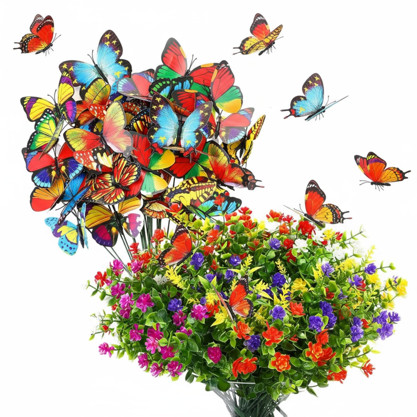 24 Pcs Artificial Flowers and 36 Pcs Butterfly Stakes UV Resistant Fake Plast…
