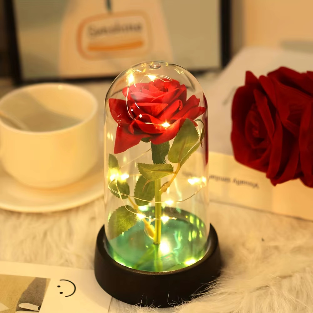 Wedding Birthday Valentine Day Gift Eternal Rose Flower Colorful Luminous Orname