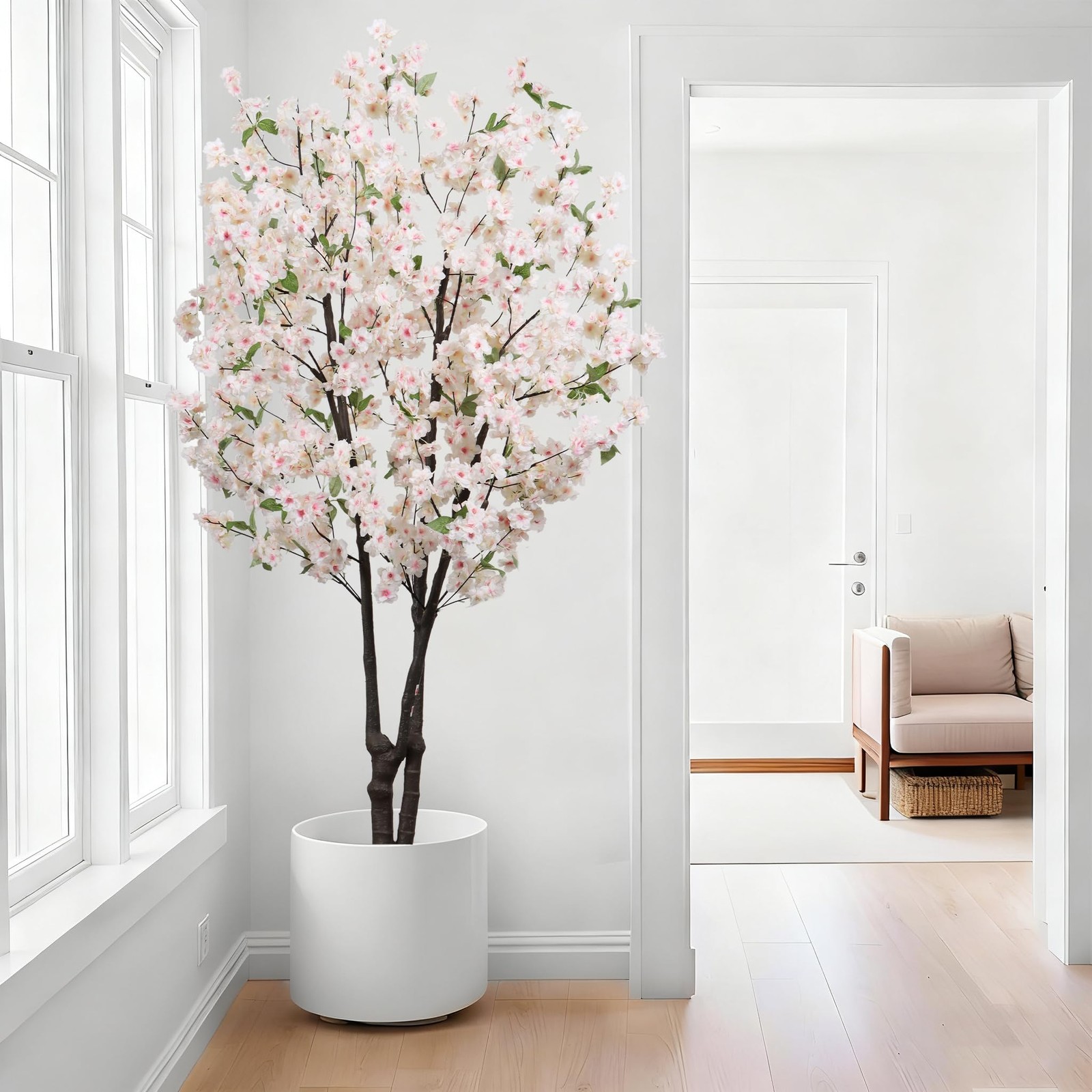 DRACIT Artificial White Cherry Blossom Tree 5.7ft(68in) Faux Lifelike Plant