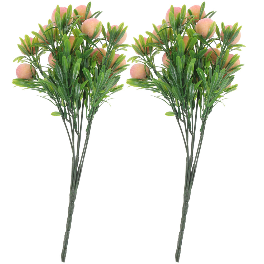 2pc Artificial Peach Tree Stem Branches Fake Fruit Branches Bouquet Decors