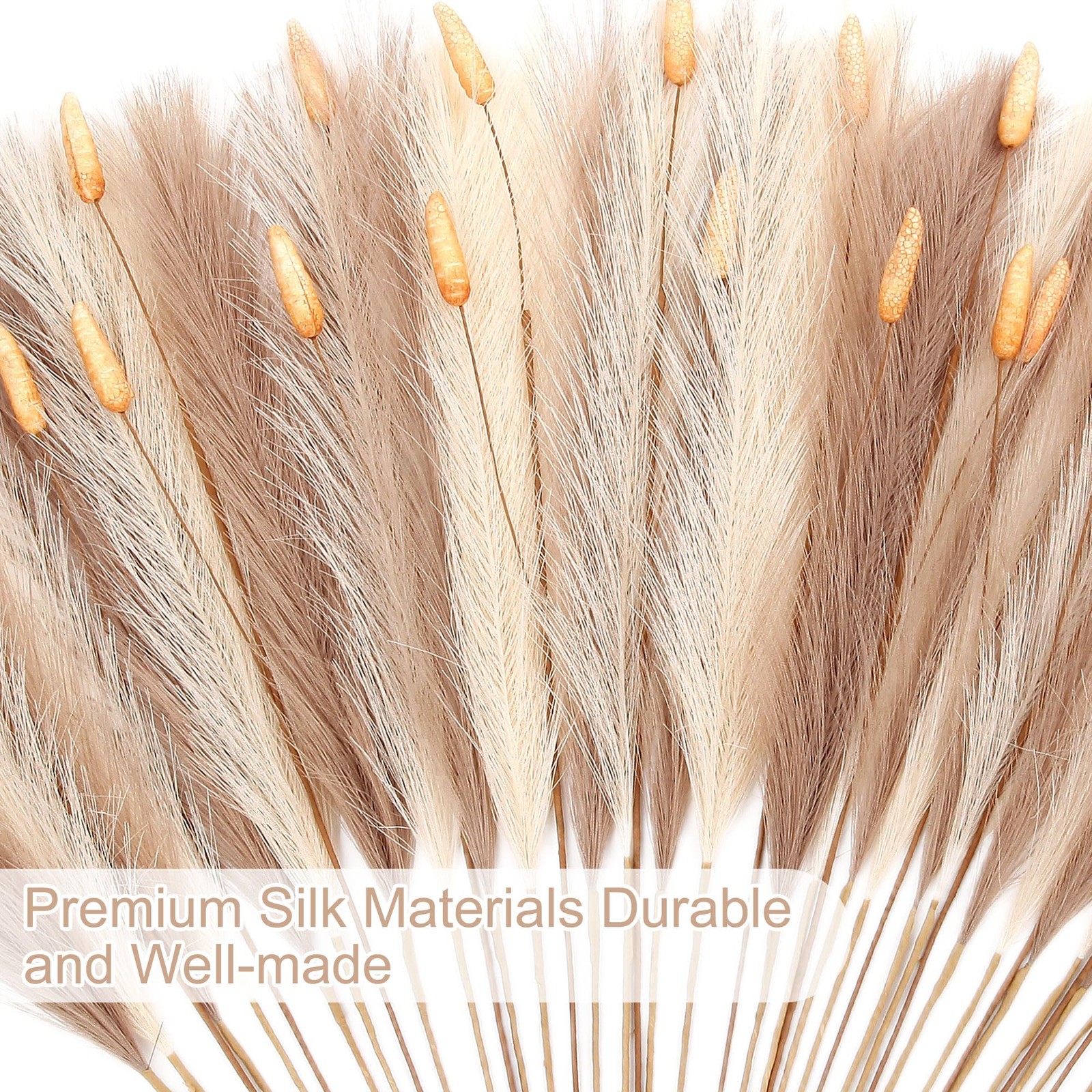 Brown Faux Pampas Grass Bunny Tails Artificial Dried Flowers 23.6 Inch 45 PCS