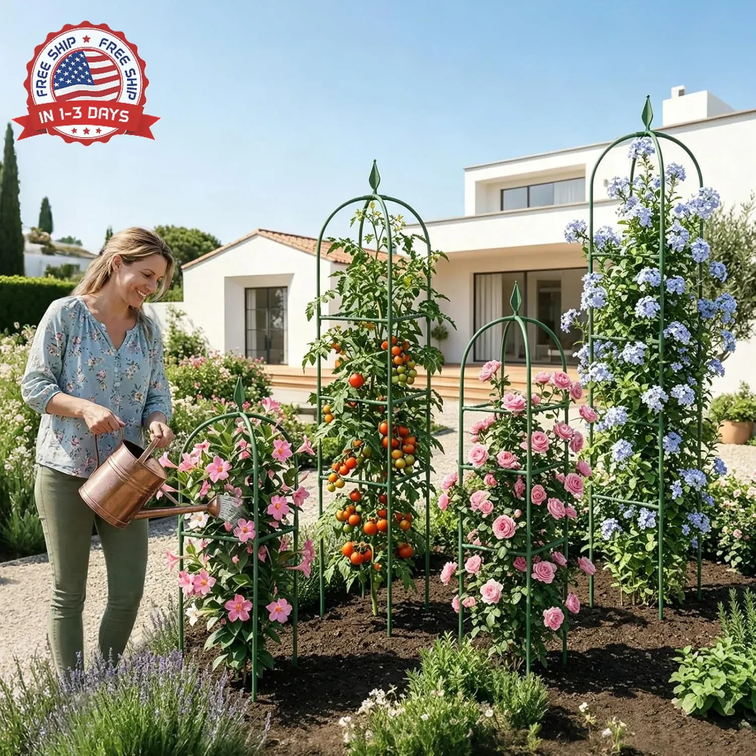 2 Pack Garden Obelisk Trellis for Climbing Plants, 6 FT Metal Rustproof Plant Su
