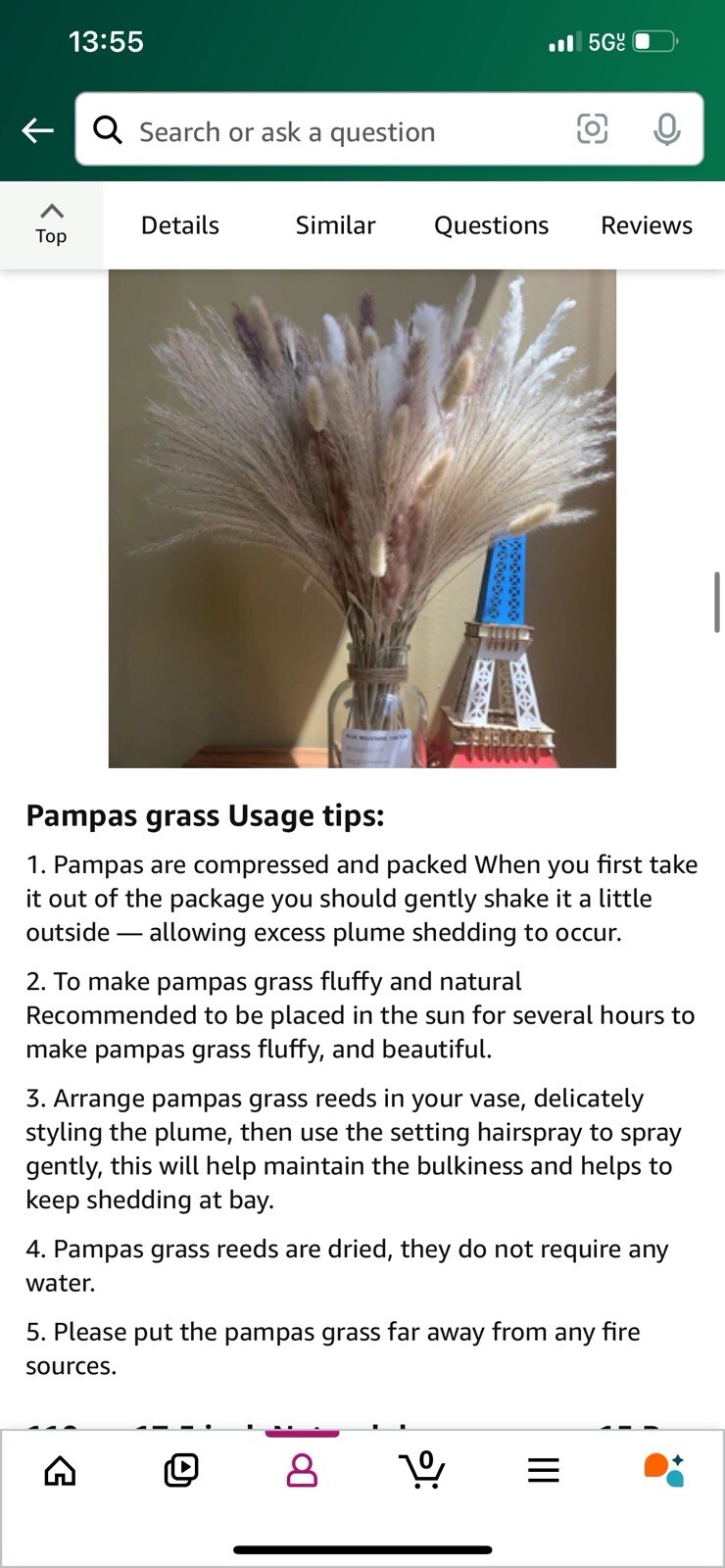 Pampas Grass Decor 110 pcs 17.5inch Natural Dried Pampas Grass-15Pcs White Pampa