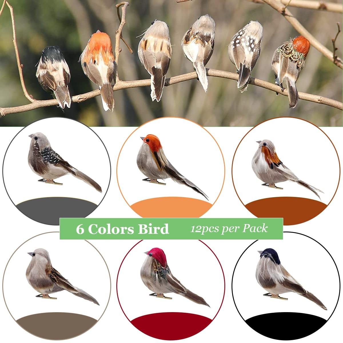 12Pcs Realistic Artificial Bird Figurines For Home Christmas Decor