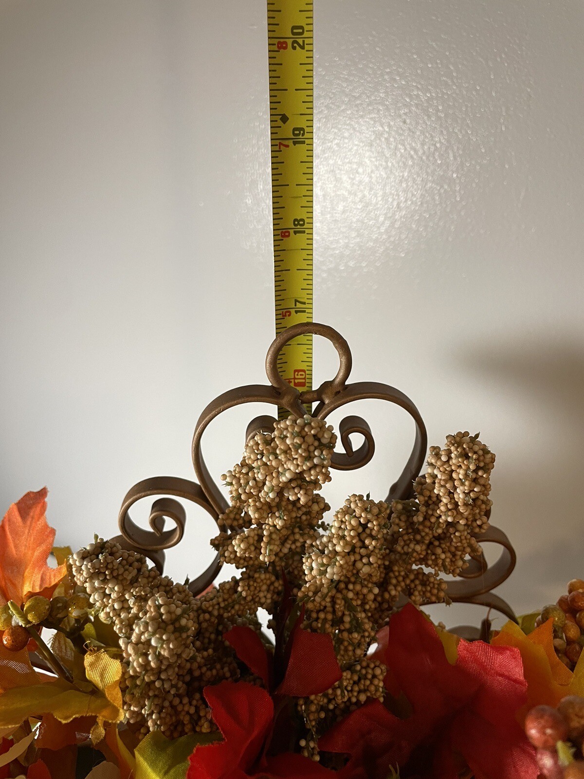 Fall Flower Arrangement In Large Upcycled Metal Hanging Basket Copper Painted