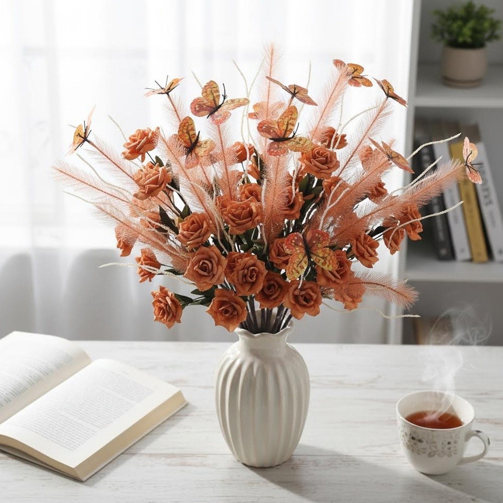 Artificial Reed Flower Bouquet for Wedding Home Office Decor White Pink Yellow