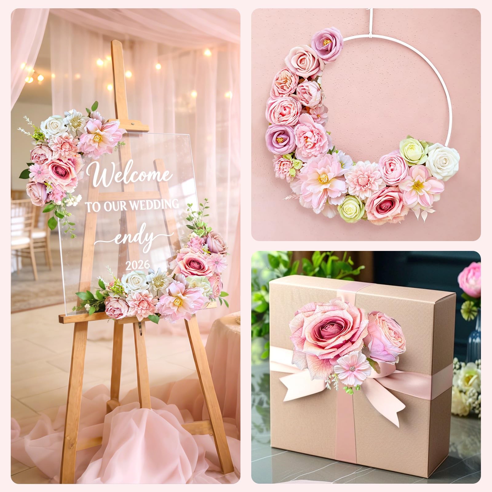 Artificial Flowers Pink Mix Silk Fake Flowers with Stems Set for Floral Arran…