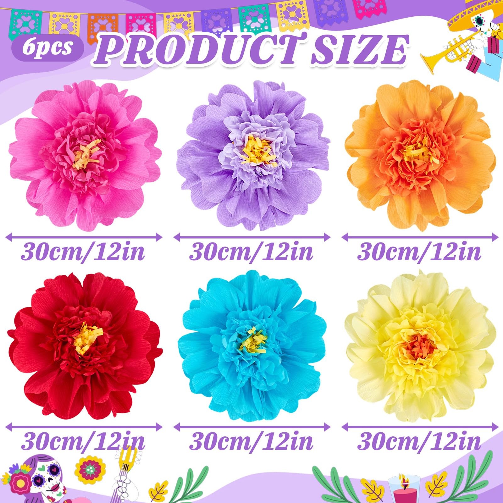 Large Paper Flowers Giant Fiesta Tissue Flower Decorations Wall 12 Inch