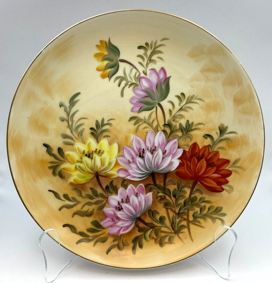 Lefton Hand Painted Plate Flowers Cottage Original Sticker Vintage 9 3/8 inches