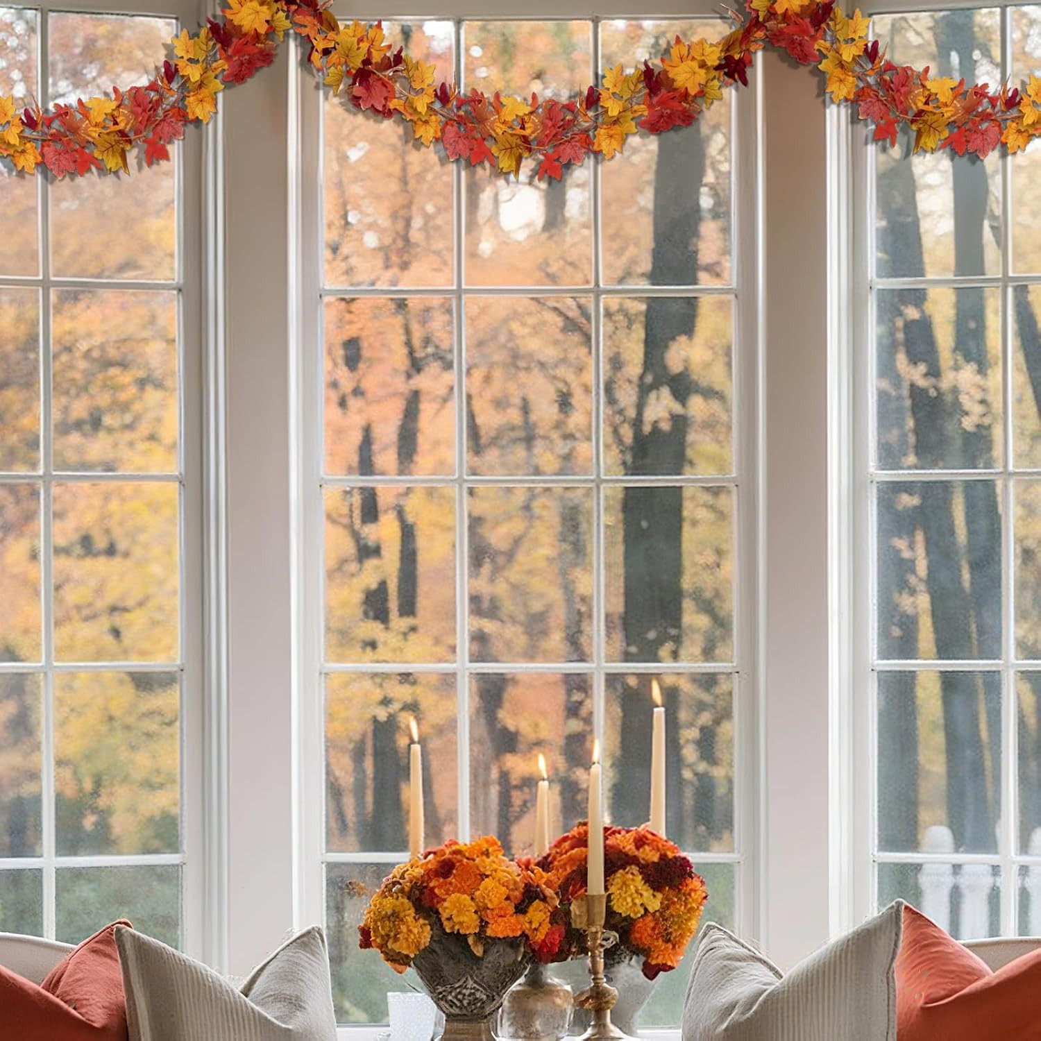 11.6Ft(2Pcs*5.8Ft) Fall Artificial Maple Leaves Garland Decorations | Thanksgivi