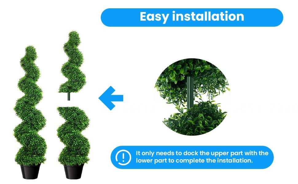 38.2 Inch Spiral Boxwood Topiary Trees 2 PCS Faux Fake Plants w/ Rust Frame