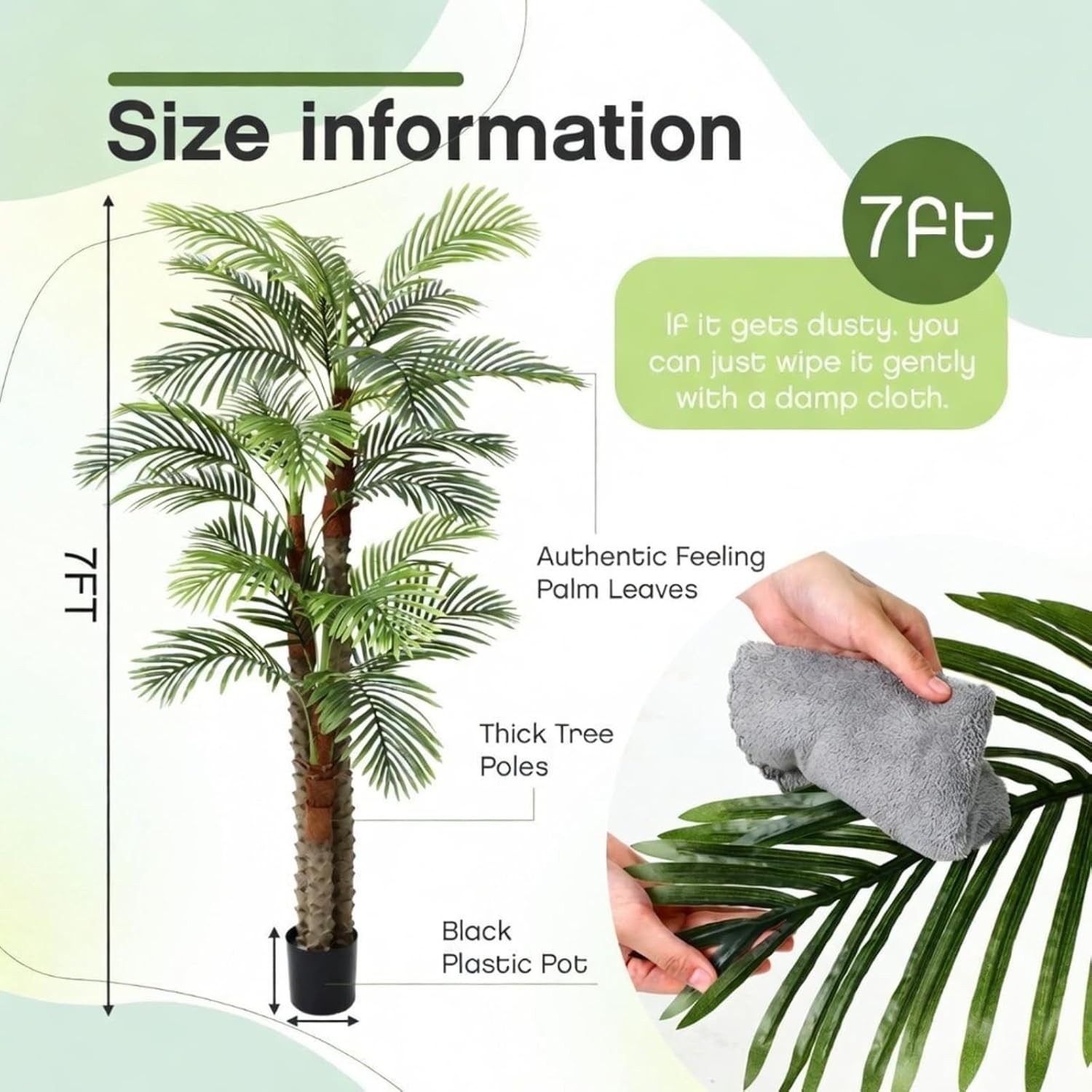 1 Pack 7 ft Artificial Palm Tree for Outdoor Tall Faux Tropical Triple Phoenix
