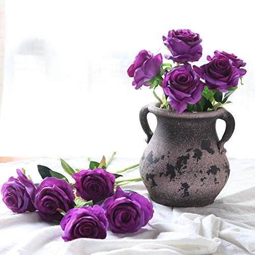 JUSTOYOU 10 PCS Artificial Roses Flowers, Realistic Blossom Roses, Real Touch