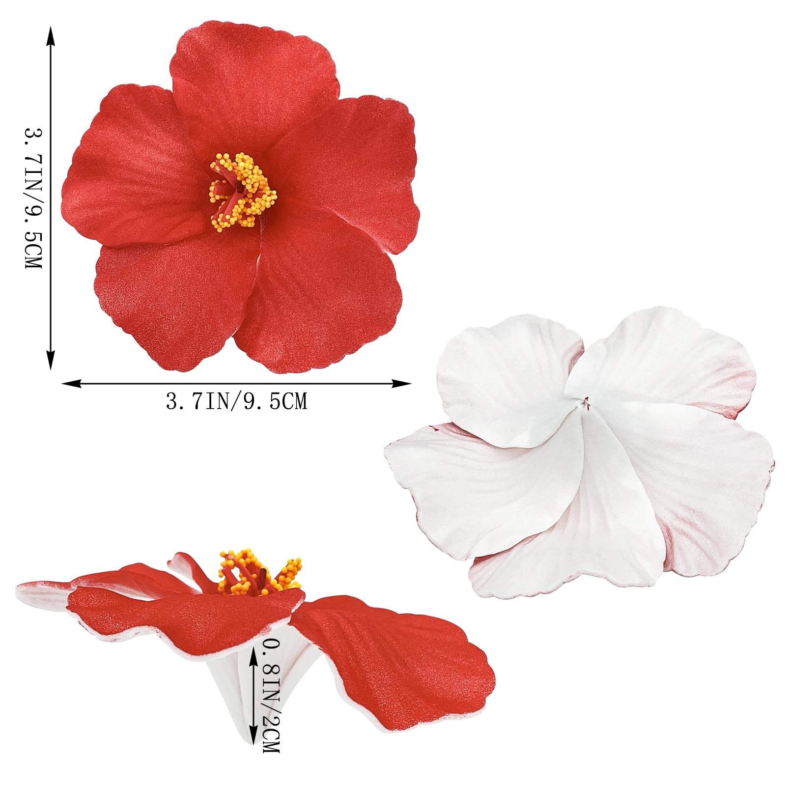 20Pcs Hibiscus Flowers Artificial Hawaiian Floral Faux Tropical Flower Hawaii…