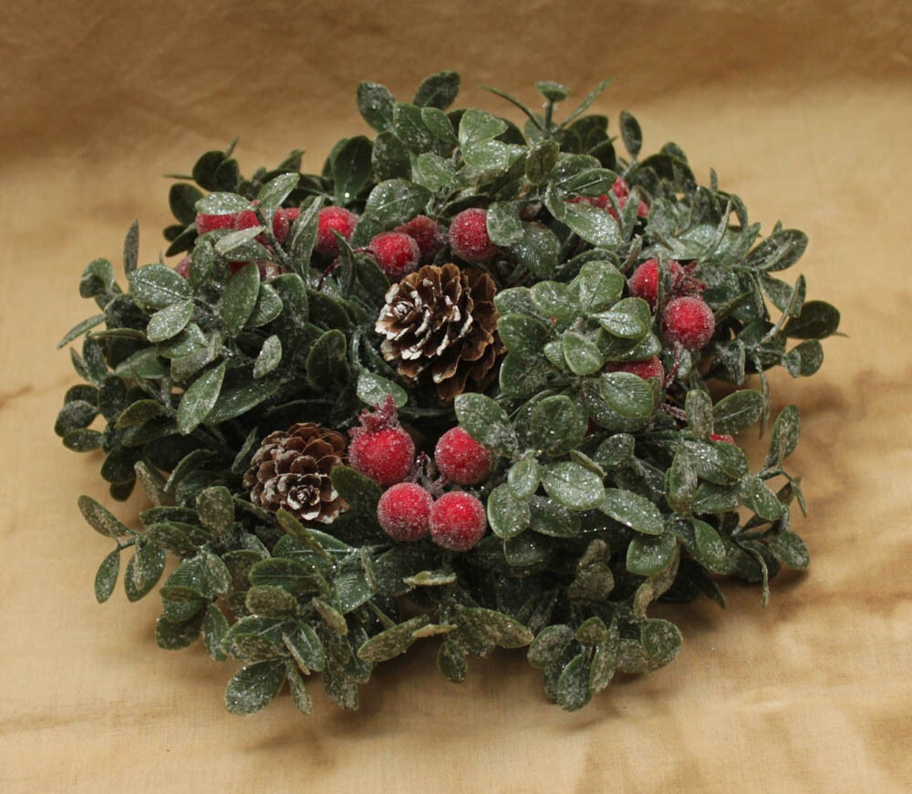Icy Boxwood & Sugar Berry Half Sphere … Christmas Winter Floral … 7″ wide